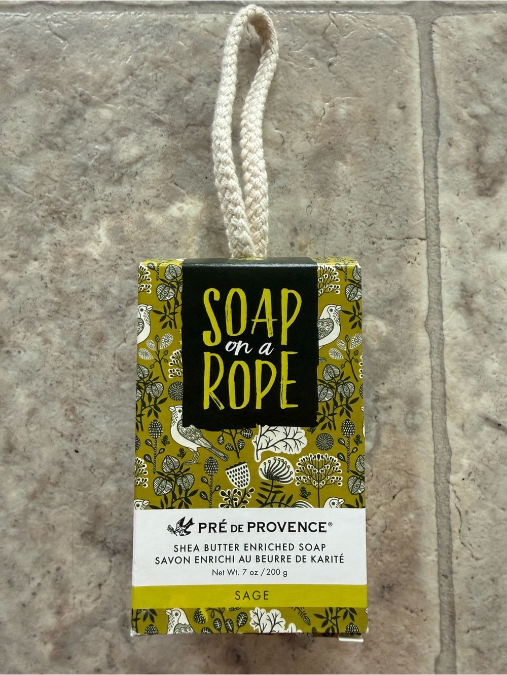 Pre de Provence Sage Soap on a Rope Shea Butter Enriched French Bar 200g 7oz NEW